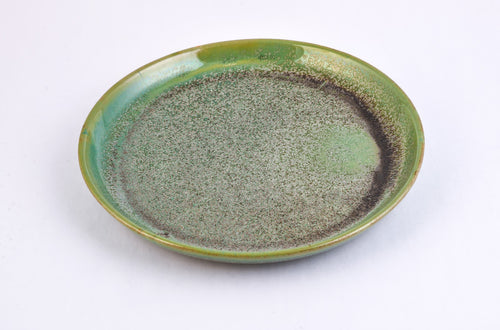 AER Dinner Plate — sage glaze stoneware, angled view